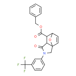 ChemSpider 2D Image | Benzyl 4-oxo-3-[3-(trifluoromethyl)phenyl]-10-oxa-3-azatricyclo[5.2.1.0~1,5~]dec-8-ene-6-carboxylate | C23H18F3NO4