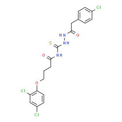 ChemSpider 2D Image | N-({2-[(4-Chlorophenyl)acetyl]hydrazino}carbonothioyl)-4-(2,4-dichlorophenoxy)butanamide | C19H18Cl3N3O3S
