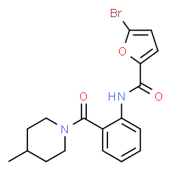 ChemSpider 2D Image | 5-Bromo-N-{2-[(4-methyl-1-piperidinyl)carbonyl]phenyl}-2-furamide | C18H19BrN2O3