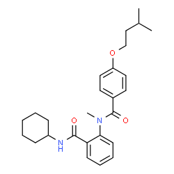 ChemSpider 2D Image | N-[2-(Cyclohexylcarbamoyl)phenyl]-N-methyl-4-(3-methylbutoxy)benzamide | C26H34N2O3