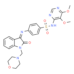 ChemSpider 2D Image | N-(5,6-Dimethoxy-4-pyrimidinyl)-4-{(Z)-[1-(4-morpholinylmethyl)-2-oxo-1,2-dihydro-3H-indol-3-ylidene]amino}benzenesulfonamide | C25H26N6O6S