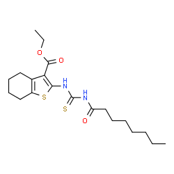 ChemSpider 2D Image | Ethyl 2-[(octanoylcarbamothioyl)amino]-4,5,6,7-tetrahydro-1-benzothiophene-3-carboxylate | C20H30N2O3S2