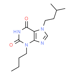 ChemSpider 2D Image | 3-Butyl-7-(3-methylbutyl)-3,7-dihydro-1H-purine-2,6-dione | C14H22N4O2