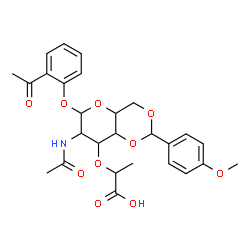 ChemSpider 2D Image | 2-Acetylphenyl 2-acetamido-3-O-(1-carboxyethyl)-2-deoxy-4,6-O-(4-methoxybenzylidene)hexopyranoside | C27H31NO10
