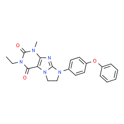 ChemSpider 2D Image | 3-Ethyl-1-methyl-8-(4-phenoxyphenyl)-7,8-dihydro-1H-imidazo[2,1-f]purine-2,4(3H,6H)-dione | C22H21N5O3