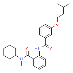 ChemSpider 2D Image | N-Cyclohexyl-N-methyl-2-{[3-(3-methylbutoxy)benzoyl]amino}benzamide | C26H34N2O3