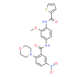ChemSpider 2D Image | N-(2-Methoxy-4-{[2-(4-morpholinyl)-5-nitrobenzoyl]amino}phenyl)-2-thiophenecarboxamide | C23H22N4O6S