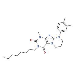 ChemSpider 2D Image | 9-(3,4-Dimethylphenyl)-1-methyl-3-octyl-6,7,8,9-tetrahydropyrimido[2,1-f]purine-2,4(1H,3H)-dione | C25H35N5O2