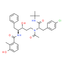 ChemSpider 2D Image | N-[(2S,3R)-5-(Acetyl{(2S)-3-(4-chlorophenyl)-1-[(2-methyl-2-propanyl)amino]-1-oxo-2-propanyl}amino)-3-hydroxy-1-phenyl-2-pentanyl]-3-hydroxy-2-methylbenzamide | C34H42ClN3O5