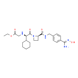 ChemSpider 2D Image | Ethyl N-{(1R)-1-cyclohexyl-2-[(2R)-2-{[4-(N'-hydroxycarbamimidoyl)benzyl]carbamoyl}-1-azetidinyl]-2-oxoethyl}glycinate | C24H35N5O5