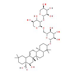 ChemSpider 2D Image | (3beta,16alpha,18xi)-16-Hydroxy-3-{[beta-D-xylopyranosyl-(1->2)-(3xi)-alpha-D-threo-pentopyranosyl-(1->6)-beta-D-glucopyranosyl]oxy}olean-12-en-28-oic acid | C46H74O17