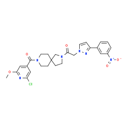 ChemSpider 2D Image | 1-[8-(2-Chloro-6-methoxyisonicotinoyl)-2,8-diazaspiro[4.5]dec-2-yl]-2-[3-(3-nitrophenyl)-1H-pyrazol-1-yl]ethanone | C26H27ClN6O5