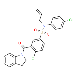 ChemSpider 2D Image | N-Allyl-4-chloro-N-(4-chlorophenyl)-3-(2,3-dihydro-1H-indol-1-ylcarbonyl)benzenesulfonamide | C24H20Cl2N2O3S