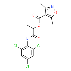 ChemSpider 2D Image | 1-Oxo-1-[(2,4,6-trichlorophenyl)amino]-2-propanyl 3,5-dimethyl-1,2-oxazole-4-carboxylate | C15H13Cl3N2O4