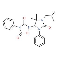ChemSpider 2D Image | 2-(1-Isobutyl-5,5-dimethyl-2-oxo-3-phenyl-4-imidazolidinyl)-4-phenyl-1,2,4-oxadiazolidine-3,5-dione | C23H26N4O4