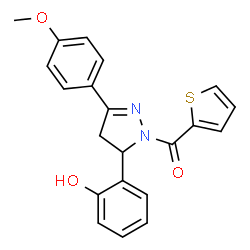 ChemSpider 2D Image | 2-[5-(4-methoxyphenyl)-2-(thiophene-2-carbonyl)-3,4-dihydropyrazol-3-yl]phenol | C21H18N2O3S