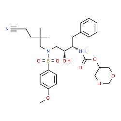 ChemSpider 2D Image | 1,3-Dioxan-5-yl [(2S,3R)-4-{(4-cyano-2,2-dimethylbutyl)[(4-methoxyphenyl)sulfonyl]amino}-3-hydroxy-1-phenyl-2-butanyl]carbamate | C29H39N3O8S