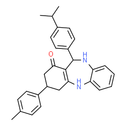 ChemSpider 2D Image | 11-(4-Isopropylphenyl)-3-(4-methylphenyl)-2,3,4,5,10,11-hexahydro-1H-dibenzo[b,e][1,4]diazepin-1-one | C29H30N2O
