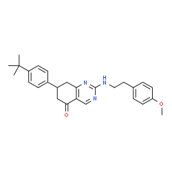 ChemSpider 2D Image | 2-{[2-(4-Methoxyphenyl)ethyl]amino}-7-[4-(2-methyl-2-propanyl)phenyl]-7,8-dihydro-5(6H)-quinazolinone | C27H31N3O2