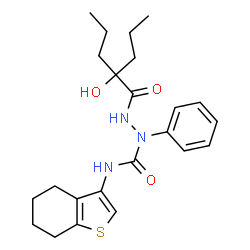 ChemSpider 2D Image | 2-(2-Hydroxy-2-propylpentanoyl)-1-phenyl-N-(4,5,6,7-tetrahydro-1-benzothiophen-3-yl)hydrazinecarboxamide | C23H31N3O3S