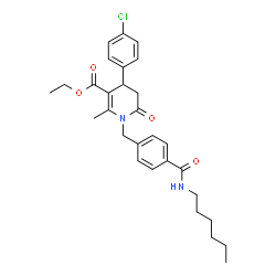 ChemSpider 2D Image | Ethyl 4-(4-chlorophenyl)-1-[4-(hexylcarbamoyl)benzyl]-2-methyl-6-oxo-1,4,5,6-tetrahydro-3-pyridinecarboxylate | C29H35ClN2O4