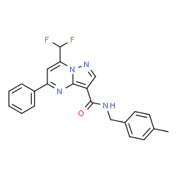 ChemSpider 2D Image | 7-(Difluoromethyl)-N-(4-methylbenzyl)-5-phenylpyrazolo[1,5-a]pyrimidine-3-carboxamide | C22H18F2N4O