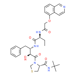 ChemSpider 2D Image | (4R)-3-[(2S,3S)-2-Hydroxy-3-{[(2S)-2-{[(5-isoquinolinyloxy)acetyl]amino}butanoyl]amino}-4-phenylbutanoyl]-N-(2-methyl-2-propanyl)-1,3-thiazolidine-4-carboxamide | C33H41N5O6S