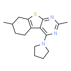 ChemSpider 2D Image | 2,7-Dimethyl-4-(1-pyrrolidinyl)-5,6,7,8-tetrahydro[1]benzothieno[2,3-d]pyrimidine | C16H21N3S