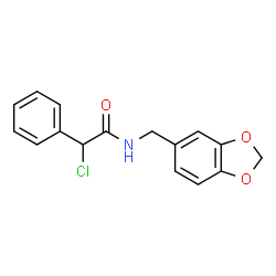 ChemSpider 2D Image | N-(1,3-Benzodioxol-5-ylmethyl)-2-chloro-2-phenylacetamide | C16H14ClNO3