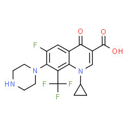 ChemSpider 2D Image | 1-Cyclopropyl-6-fluoro-4-oxo-7-(1-piperazinyl)-8-(trifluoromethyl)-1,4-dihydro-3-quinolinecarboxylic acid | C18H17F4N3O3