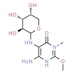 ChemSpider 2D Image | N-(4-Amino-2-methoxy-1-methyl-6-oxo-3,6-dihydropyrimidin-1-ium-5-yl)-D-arabinopyranosylamine | C11H19N4O6