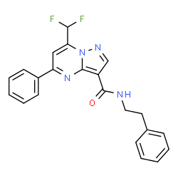 ChemSpider 2D Image | 7-(Difluoromethyl)-5-phenyl-N-(2-phenylethyl)pyrazolo[1,5-a]pyrimidine-3-carboxamide | C22H18F2N4O