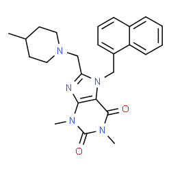 ChemSpider 2D Image | 1,3-Dimethyl-8-[(4-methyl-1-piperidinyl)methyl]-7-(1-naphthylmethyl)-3,7-dihydro-1H-purine-2,6-dione | C25H29N5O2