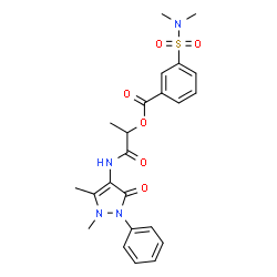 ChemSpider 2D Image | 1-[(1,5-Dimethyl-3-oxo-2-phenyl-2,3-dihydro-1H-pyrazol-4-yl)amino]-1-oxo-2-propanyl 3-(dimethylsulfamoyl)benzoate | C23H26N4O6S