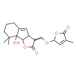 ChemSpider 2D Image | 8a-Hydroxy-8,8-dimethyl-3-{[(4-methyl-5-oxo-2,5-dihydro-2-furanyl)oxy]methylene}-3,3a,5,6,7,8,8a,8b-octahydro-2H-indeno[1,2-b]furan-2-one | C19H22O6