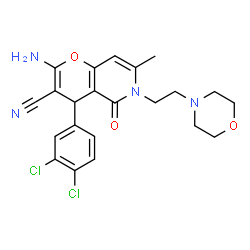 ChemSpider 2D Image | 2-Amino-4-(3,4-dichlorophenyl)-7-methyl-6-[2-(4-morpholinyl)ethyl]-5-oxo-5,6-dihydro-4H-pyrano[3,2-c]pyridine-3-carbonitrile | C22H22Cl2N4O3