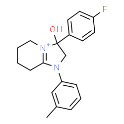 ChemSpider 2D Image | 3-(4-Fluorophenyl)-3-hydroxy-1-(3-methylphenyl)-2,3,5,6,7,8-hexahydro-1H-imidazo[1,2-a]pyridin-4-ium | C20H22FN2O