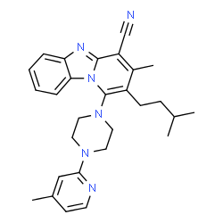 ChemSpider 2D Image | 3-Methyl-2-(3-methylbutyl)-1-[4-(4-methyl-2-pyridinyl)-1-piperazinyl]pyrido[1,2-a]benzimidazole-4-carbonitrile | C28H32N6