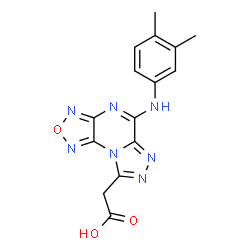 ChemSpider 2D Image | {5-[(3,4-Dimethylphenyl)amino][1,2,5]oxadiazolo[3,4-e][1,2,4]triazolo[4,3-a]pyrazin-8-yl}acetic acid | C15H13N7O3