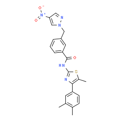ChemSpider 2D Image | N-[4-(3,4-Dimethylphenyl)-5-methyl-1,3-thiazol-2-yl]-3-[(4-nitro-1H-pyrazol-1-yl)methyl]benzamide | C23H21N5O3S