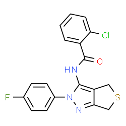 ChemSpider 2D Image | 2-Chloro-N-[2-(4-fluorophenyl)-2,6-dihydro-4H-thieno[3,4-c]pyrazol-3-yl]benzamide | C18H13ClFN3OS