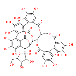 ChemSpider 2D Image | (4xi)-1-C-[(46R)-7,8,9,12,13,14,25,26,27,30,31,32,35,36,37-Pentadecahydroxy-4,17,22,40,44-pentaoxo-3,18,21,41,43-pentaoxanonacyclo[27.13.3.1~38,42~.0~2,20~.0~5,10~.0~11,16~.0~23,28~.0~33,45~.0~34,39~]
hexatetraconta-5,7,9,11,13,15,23,25,27,29(45),30,32,34,36,38-pentadecaen-46-yl]-D-erythro-pentofuranose | C46H34O30