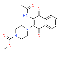 ChemSpider 2D Image | Ethyl 4-(3-acetamido-1,4-dioxo-1,4-dihydro-2-naphthalenyl)-1-piperazinecarboxylate | C19H21N3O5