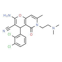 ChemSpider 2D Image | 2-Amino-4-(2,3-dichlorophenyl)-6-[2-(dimethylamino)ethyl]-7-methyl-5-oxo-5,6-dihydro-4H-pyrano[3,2-c]pyridine-3-carbonitrile | C20H20Cl2N4O2