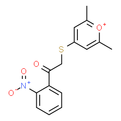 ChemSpider 2D Image | Pyrylium, 2,6-dimethyl-4-((2-(2-nitrophenyl)-2-oxoethyl)thio)- | C15H14NO4S