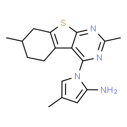 ChemSpider 2D Image | 1-(2,7-Dimethyl-5,6,7,8-tetrahydro[1]benzothieno[2,3-d]pyrimidin-4-yl)-4-methyl-1H-pyrrol-2-amine | C17H20N4S