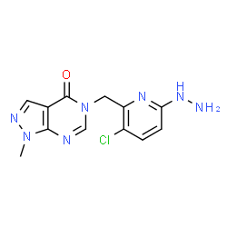 ChemSpider 2D Image | 5-[(3-Chloro-6-hydrazino-2-pyridinyl)methyl]-1-methyl-1,5-dihydro-4H-pyrazolo[3,4-d]pyrimidin-4-one | C12H12ClN7O