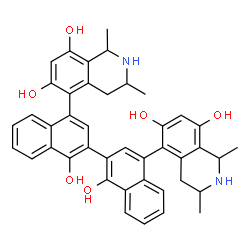 ChemSpider 2D Image | 5,5'-(1,1'-Dihydroxy-2,2'-binaphthalene-4,4'-diyl)bis(1,3-dimethyl-1,2,3,4-tetrahydro-6,8-isoquinolinediol) | C42H40N2O6