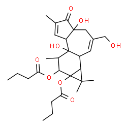 ChemSpider 2D Image | 4a,7b-Dihydroxy-3-(hydroxymethyl)-1,1,6,8-tetramethyl-5-oxo-1,1a,1b,4,4a,5,7a,7b,8,9-decahydro-9aH-cyclopropa[3,4]benzo[1,2-e]azulene-9,9a-diyl dibutanoate | C28H40O8