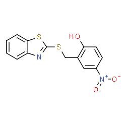 ChemSpider 2D Image | 2-[(1,3-Benzothiazol-2-ylsulfanyl)methyl]-4-nitrophenol | C14H10N2O3S2